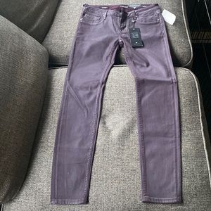 Sexy leather look purple skinny jeans